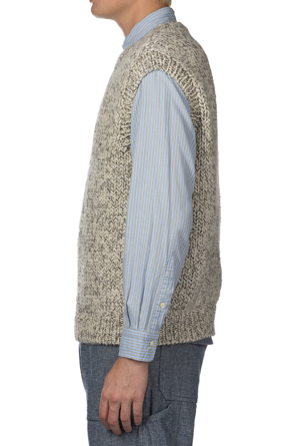 ts(s) - Mohair Mix Wool Roving Yarn Hand Knit Crew Neck Vest - Grey